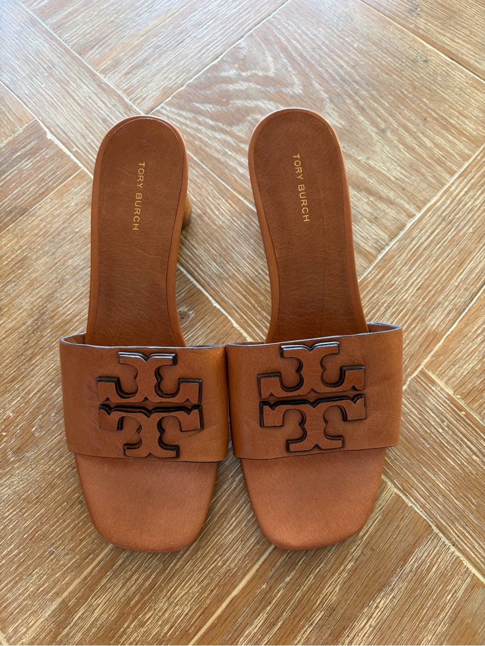 Tory Burch Ines Tan Heeled Mules Size 8